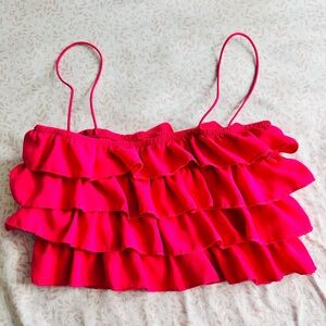 SHEIN Hot Pink Ruffled Spaghetti Strap Crop Top